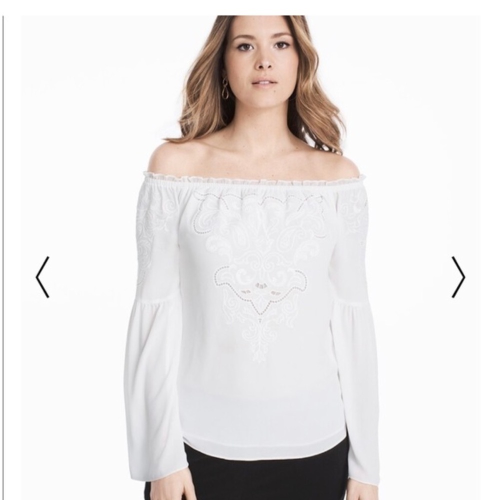 WHBM Peasant Coquette Boho Renascence embroidered milkmaid Off shower top small